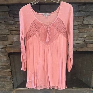 Pink 3/4 Sleeve Tie Front Dress